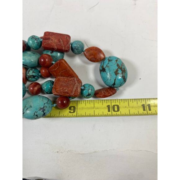Lucas Lameth LUC 925 Sterling Turquoise & Red Coral Triple Strand Necklace